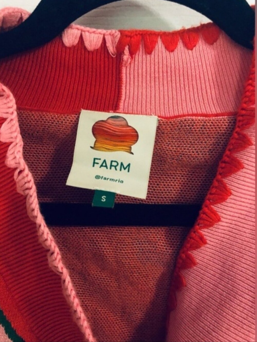FARM RIO Mixed Papaya Knit Vibrant Red Pink Long Sleeve Cardigan Small NWOT - Picture 7 of 15